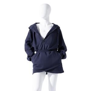 POPFLEX Game Day Hoodie Dress Navy Blue S/M Cinch Waist Petal Hem NWT